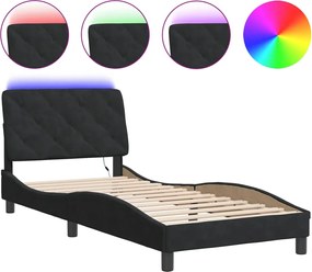 vidaXL Cadru de pat cu LED fără saltea, negru, 90x190 cm, catifea