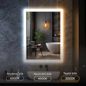 IREDA Oglindă de baie cu iluminare LED, 80 x 60 cm