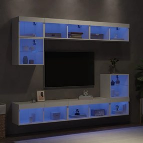 vidaXL Unități de perete TV cu LED-uri, 8 piese, alb, lemn prelucrat