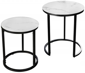 Neînvins Set de masă laterală rotundă Elegance cu 2 rame alb și negru cu aspect de marmură