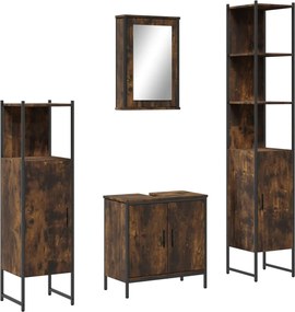 vidaXL Set mobilier de baie, 4 piese, stejar fumuriu, lemn prelucrat