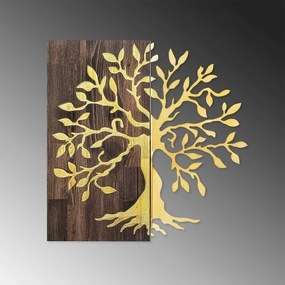 Decoratiune perete TREE, nuc/auriu, lemn/metal, 58x58 cm