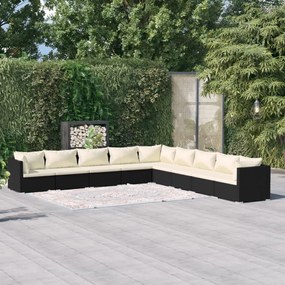 3101783 vidaXL Set mobilier de grădină cu perne, 9 piese, negru, poliratan