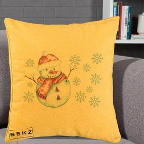 Perna Decorativa Om de Zapada Rosu cu Fulgi, 40x40 cm, Galben, Husa Detasabila, Perna Inclusa, BEKZ®