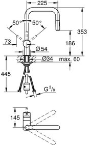 Grohe Minta Baterie chiuveta bucatarie monocomanda cu dus extractibil cu 2 jeturi, pipa U, crom