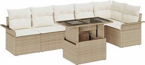 vidaXL Set de canapele pentru grădină cu pernă 7 pcs Bej Rattan poli