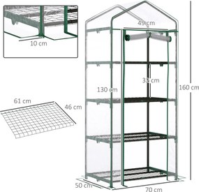 Outsunny Sera pentru Balcon Compacta cu 4 Rafturi pentru Plante, Sera pentru Gradina cu Acoperis din PVC Transparent, 70x50x160cm | Aosom Romania