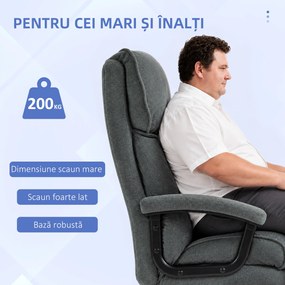 HOMCOM Scaun de Birou cu Spătar Înalt și Înălțime Reglabilă, 68,5x79x117-125 cm, Gri | Aosom Romania