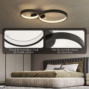 HOMCOM Lampă de tavan LED Modernă cu Intensitate Reglabilă, Putere 40W, Negru | Aosom Romania