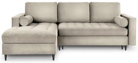 Colțar extensibil din catifea cu șezlong stânga Milo Casa Santo, bej