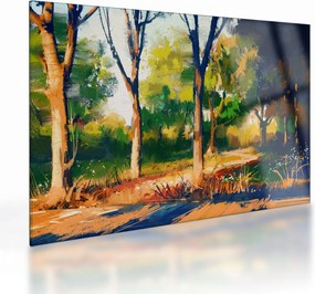 Tablou pe sticlă - Pădure de vară însorită, pictură (70x50 cm)