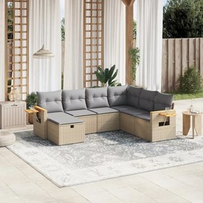 vidaXL Set canapele de grădină, 7 piese, cu perne, bej, poliratan
