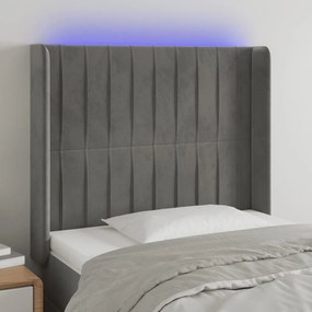 3124316 vidaXL Tăblie de pat cu LED, gri deschis, 83x16x118/128 cm, catifea