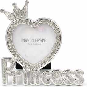Ramă Foto Princess AZAY cu Coroană și Cristale, 8x8 cm, Ramă Foto Bebeluși, Cadou Botez / Nou-Născut, Cutie Cadou Inclusă