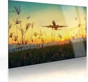 Tablou pe sticlă cu avionul ridicându-se spre zbor (70x50 cm)