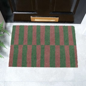 Covoraș de intrare din fibre de nucă de cocos 40x60 cm Pink &amp; Green Half Stripes – Artsy Doormats