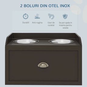 PawHut Statie Hranire Caini Mari – Suport inaltat cu 2 Boluri | Aosom Romania
