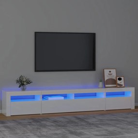 Comodă TV cu lumini LED, alb extralucios, 240x35x40cm