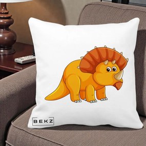 Perna Decorativa Triceratops Portocaliu, 40x40 cm, Alba Mata, Husa Detasabila, Perna Inclusa, BEKZ®