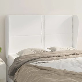 Tablie de pat cu aripioare, alb, 147x23x118 128 cm, piele eco 1, Alb, 147 x 23 x 118 128 cm