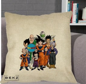 Perna Personalizata Dragon Ball Z Grup Complet, 40x40 cm, Crem, Husa Detasabila, Perna Inclusa, BEKZ®