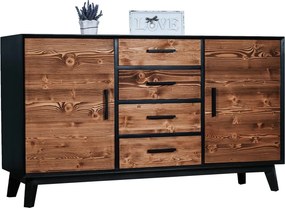 Comodă lemn masiv Timeless 4 Sertare 2 Uși Negru, 146 × 45 × 85 cm