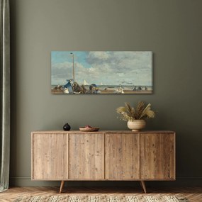 Tablou - Eugène Boudin, Beach  at Trouville, reproducere (120x50 cm)