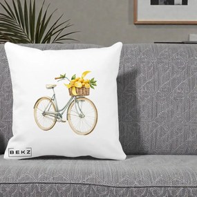 Perna Decorativa Bicicleta cu Cos de Lamai Mediteranean, 40x40 cm, Alba Mata, Husa Detasabila, Perna Inclusa, BEKZ®