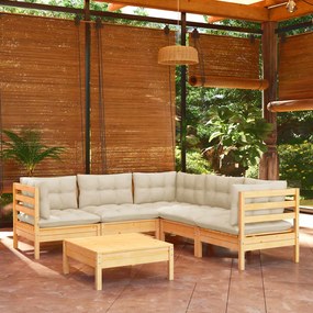 3096677 vidaXL Set mobilier grădină cu perne crem, 6 piese, lemn masiv de pin