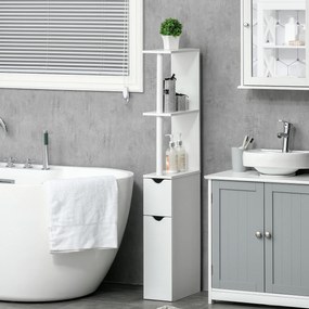 Kleankin Coloană pentru Baie cu 2 Rafturi, 2 Dulapuri, din MDF și PAL Vopsit, 15,2x29,8x118 cm, Alb | Aosom Romaniaamania