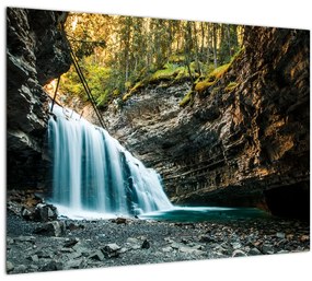 Tablou pe sticlă cu cascada de pădure (70x50 cm)