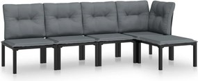 vidaXL Set mobilier de grădină, 5 piese, negru/gri, poliratan