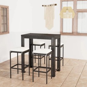 Set mobilier bar de gradina cu perne, 5 piese, negru, poliratan Negru, Lungime masa 100 cm, 5, Da