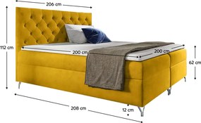 Pat cu boxspring, 200x200, velur galben, GULIETTE + cadou