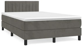 vidaXL Pat cu arcuri, saltea și LED, gri închis, 120x190 cm, catifea