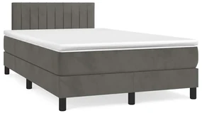 vidaXL Pat cu arcuri, saltea și LED, gri închis, 120x190 cm, catifea