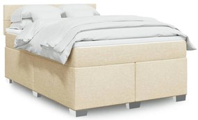 vidaXL Pat continental cu saltea, crem, 140x200 cm, material textil