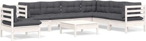 vidaXL Set mobilier de grădină cu perne, 8 piese, alb, lemn masiv pin