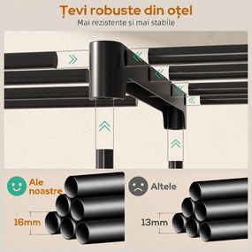 HOMCOM Dulap de Haine cu 2 Bare și 4 Rafturi, din Material Non-Țesut, Plastic și Oțel, 142x43x185 cm, Negru | Aosom Romania