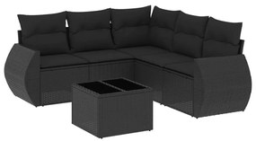 3253692 vidaXL Set mobilier de grădină cu perne, 6 piese, negru, poliratan