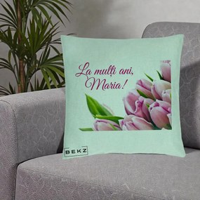 Cadou de Onomastica - Perna Personalizata La Multi Ani Maria Lalele, 40x40 cm, Verde Menta, Husa Detasabila, Perna Inclusa, BEKZ®