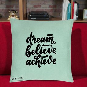Perna Decorativa Dream Believe Achieve, 40x40 cm, Verde Menta, Husa Detasabila, Perna Inclusa, BEKZ®