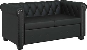 vidaXL Canapea Chesterfield cu 2 locuri, piele artificială, negru
