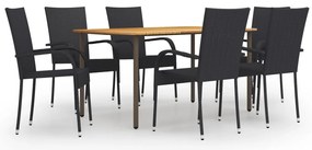 vidaXL Set mobilier de grădină, 7 piese, negru, poliratan