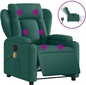 vidaXL Fotoliu electric de masaj rabatabil, verde închis, textil