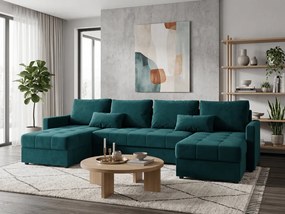 Oferta Canapea extensibila in forma de U VENORIA 285x146 cm, culoare petrol, + 2 perne GRATUIT Calitatea II