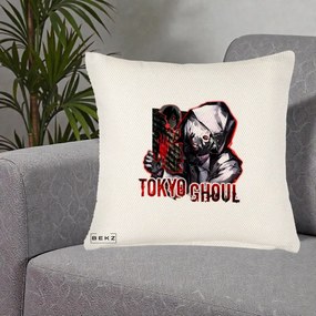 Perna Personalizata Tokyo Ghoul Ken Kaneki Anime, 40x40 cm, Crem Reliefat, Husa Detasabila, Perna Inclusa, BEKZ®