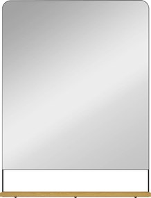 HOMCOM Oglindă de perete 80 x 60 cm cu raft din lemn, oglindă dreptunghiulară modernă cu ramă metalică, negru | Aosom Romania