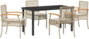 vidaXL Set de masă pentru grădină 5 pcs Bej poliratan