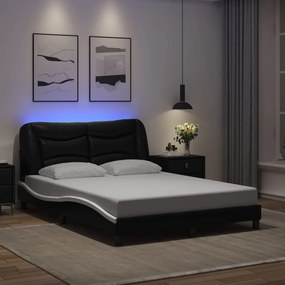 3213932 vidaXL Cadru de pat cu lumini LED negru/alb 140x190 cm piele ecologică